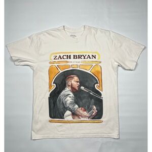 Zach Bryan On Stage T-Shirt Mens Large Cream Country Music Tour Graphic Tee